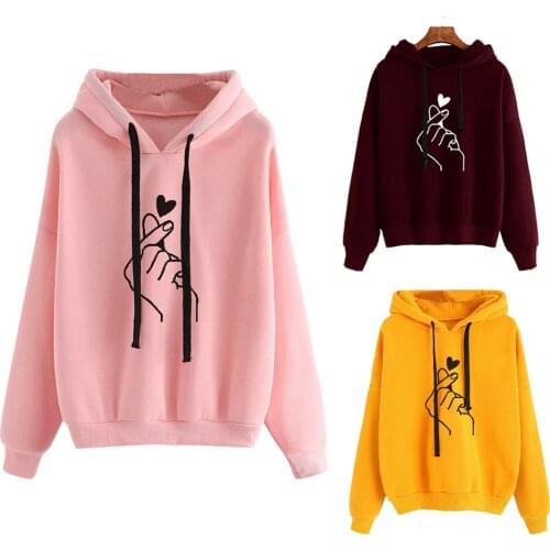 2020 Fashion Casual Hoodie Finger Heart Print Sweatshirt Poleron Mujer Plain Hoodie Drawstring Cute Korean Oversized Hoodies 4xl