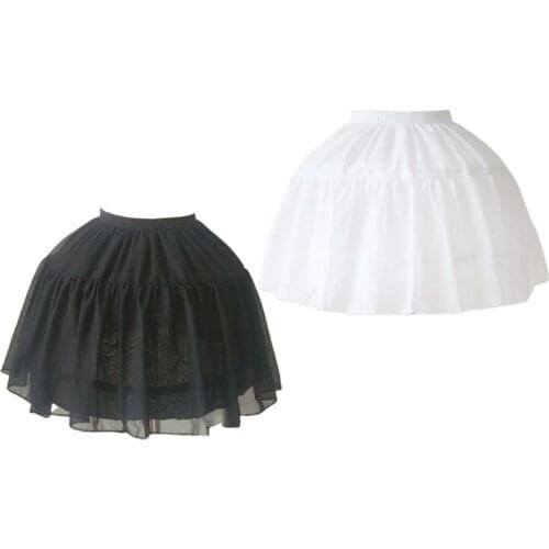 2021 Women Girls Lolita Cosplay Crinoline Petticoat 2 Hoops Tulle Layers Bustle Adjustable Tutu Skirt Wedding Dress Short Half