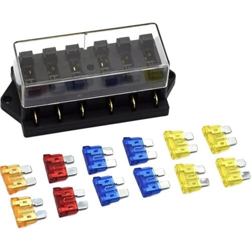 Car 6 Way Blade Circuit Fuse Box Holder with LED Light Indicator with Negative Bus