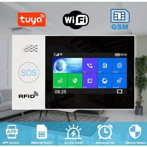 Smart Tuya Alarm WiFi GSM Alarm GPRS Wireless Home Alarms System with IP Camera APP Touch Screen RFID SOS Alexa Alarm Google