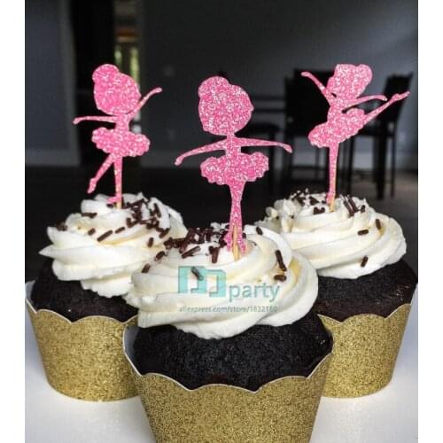 Glitter Ballerina Cupcake Toppers Birthday Cupcake Toppers Baby girl Shower Cupcake Toppers Food Picks Dance party ballet