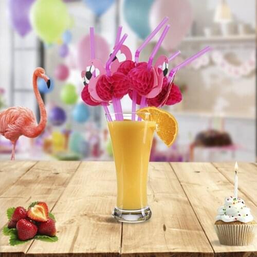 20pcs Cartoon Pineapple Flamingo Umbrella Paper Straw Decor Hawai Cocktail Drinking Straws for Birthday Wedding Party Supplies
