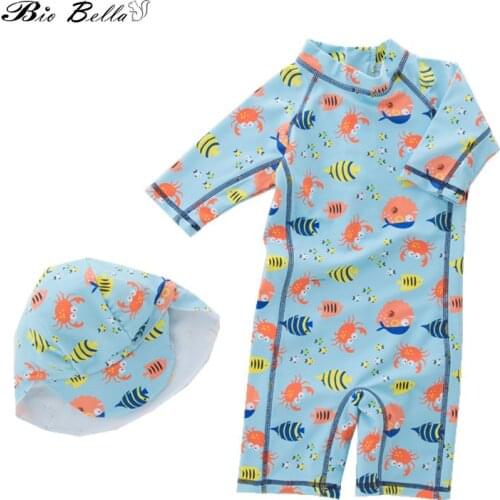 Kids Boys Swimwear Fashion Children Boy Swimming Bathing Surfing Swimsuit Suit Bathing Child Boy Suit Sunscreen Rompers+Cap Kids