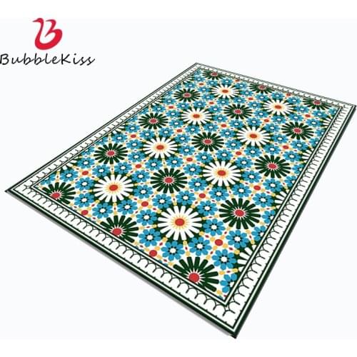 Bubble Kiss Nordic Style Home Carpet for Living Room Retro Green Geometric Pattern Carpet Non-Slip Soft Bedroom Decor Area Rugs