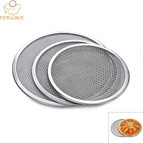 FEBWIND Bakeware Pizza Tools Round Aluminum Pizza Screen Baking Tray Net Mesh Pizza Stone Pan Metal Baking Accessory 062