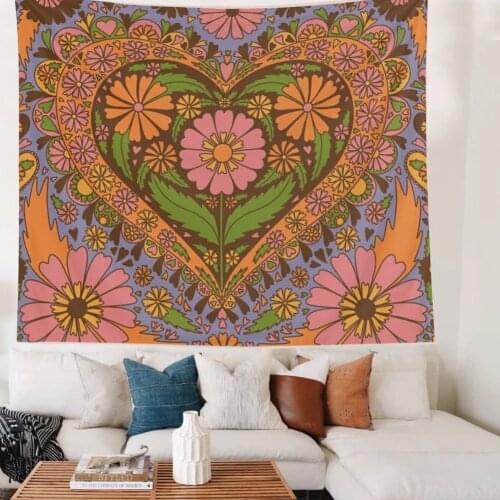 Bedroom Dorm Room Wall Decor Background Cloth Vintage Floral Heart Hanging cloth Bohemian living room tapestry