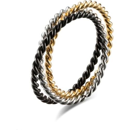 3PCS Thin Ring Twist Shape Titanium Steel Rose Gold Sliver Rings Girls Women Party Jewelry Girlfriend Gift US Size 5-9 JZ240