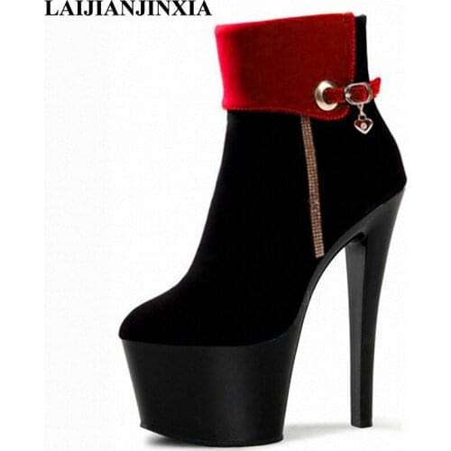 LAIJIANJINXIA New Sexy Club Boots Women Pole Dance Shoes Night Club Dancing Shoes Platform 17cm Ultra High Heels Ankle Boots