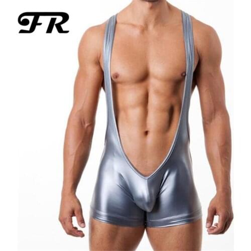 FR Mens Faux Leather Singlet,Mens Bodywear Stretch Material Suspender Singlet Underwear,Mens BodySuit Underwear