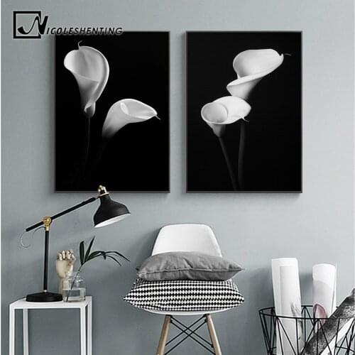 Wall Art Canvas Poster Black and White Flower Print Scandinavian Painting Nordic Decoration Picture Modern Living Room Decor