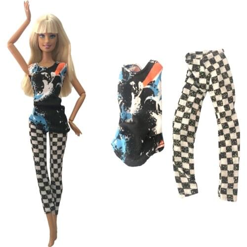 NK Newest Doll Noble Print Vest Long Checkered Pants Beautiful Handmade Daily Fashion Suit For Barbie Doll Best Girl Gift 95A 8X