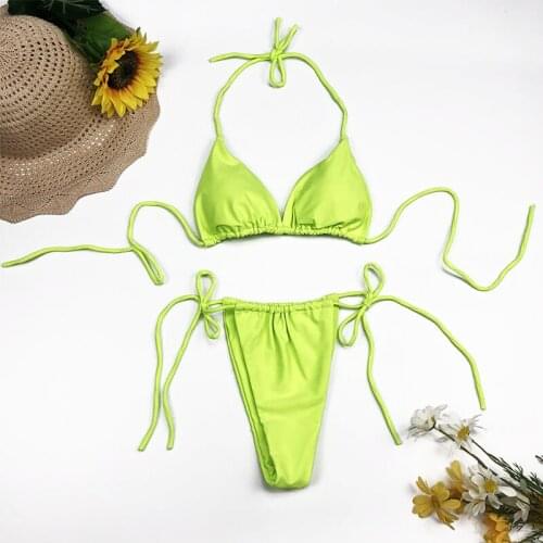 2021 New Fashion Ladies Solid Color Swimsuit Sexy Halter Neck Straps High Slit Open Back Split Swimsuit Swimsuit Bikini Set
