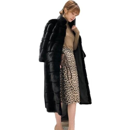 New Winter Keep Warm Luxury Real Rabbit Fur Long Coat Women Sheared Natural Cut Whole Fur Factory Dropshipping Overcoat wsr816