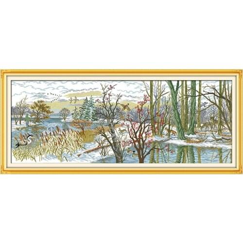 Joy Sunday New Products Launched Beautiful Lakeside Cross Stitch Set 11&14 CTDMC Needlework Drawing Cross Stitch Embroidery Set
