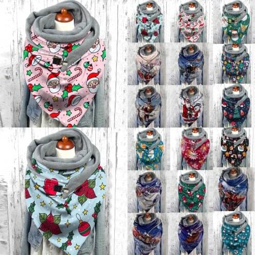 New Fashion Winter Women Scarf Christmas Printing Button Soft Wrap Casual Warm Scarves Shawls Scarf Women Scarves Shawls#f3