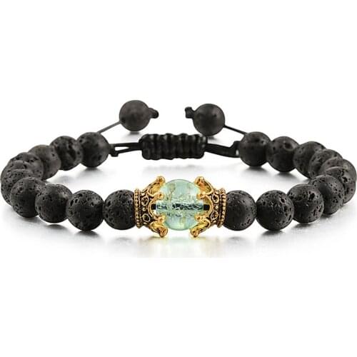 New Adjustable Men Bracelet High Quality 8mm Natural Lava Stone Beaded Imperial Crown Charm Bracelets for Women Fashion Jewelry