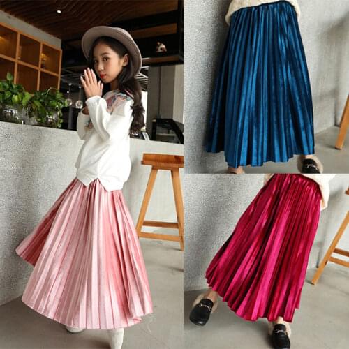 Autumn Winter Girls Velvet Skirt High Waisted Skinny Large Swing Long Pleated Skirts Teenage Girls Skirt 3-15Y RT307