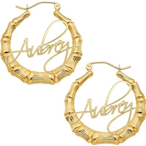 Custom 30Mm-100Mm Bamboo Hoop Earrings Customize Name Earrings Bamboo Style Personality Earring With Statement Words Hiphop Sexy