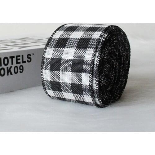 Wired Edge Ribbon Braid Plaid Christmas Decorations Belts Imitation Hemp Burlap Beautiful Diy Black Red Check Grosgrain Linen