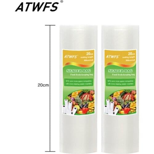 ATWFS Food Grade Vacuum bag roll 20x 500cm Vacuum Bag for food storage Vacuum food sealer Bags Packing Film Keep Fresh 2PCS