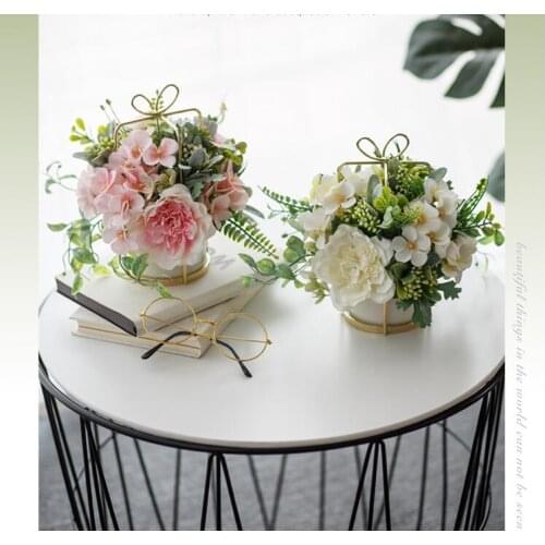 Nordic Ceramic Vase+Artificial Flower Figurines Wedding Gift Home Flower Arrangement Art Livingroom Furnishing Decoration Crafts