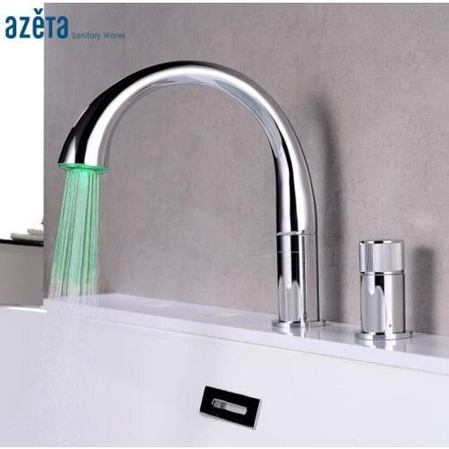 Azeta LED Bathtub Faucet Bathroom Chrome Brass Single Handle Bath Tub Faucet Two-piece Deck Mounted Bath Mixer Tap AT3702