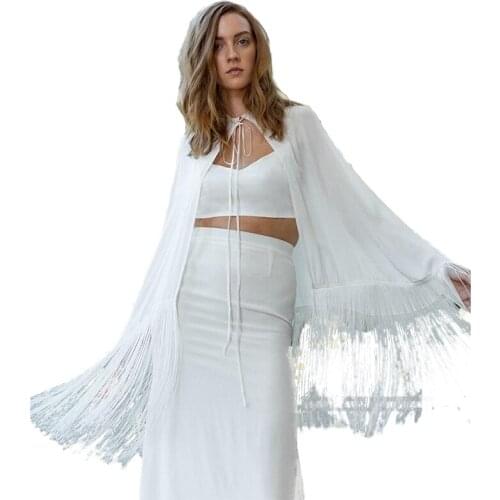 Wedding Accessories Fringed Shawl White/Ivory Chiffon Bridal Gown Jacket Short Fringed Shawl