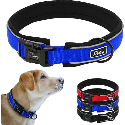 Reflective Dog Collar For Big Large Dogs Nylon Padded Dog Pet Collar Adjustable for French Bulldog Labrador S-XL