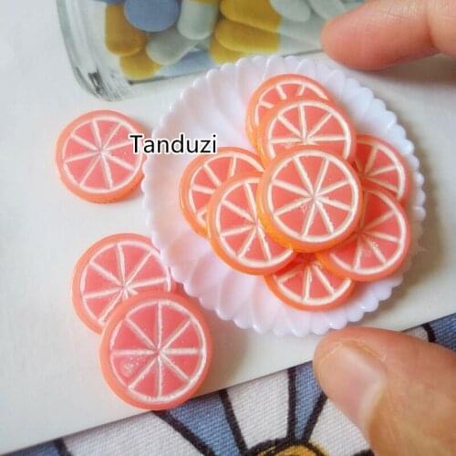 Tanduzi 100PCS Kawaii Resin Fruit Flatback Cabochon Resin Grapefruit Slice DIY Deco Parts Miniature Food