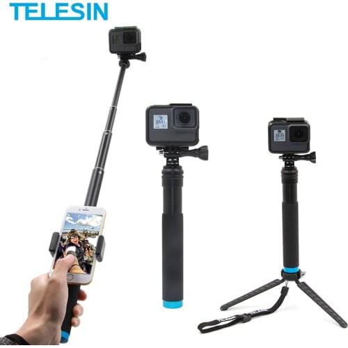 TELESIN 6 in 1 Extendable Aluminum Alloy Selfie Stick + Detachable Tripod Mount Phone Holder for GoPro SJCAM Xiaomi Yi Cameras