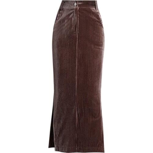 Plus size 5XL!Corduroy package hip skirt women spring autumn high waist gold velvet split pencil skirt office lady