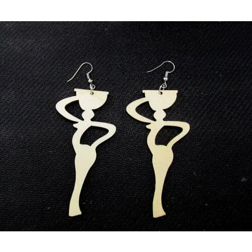 Unfinished Water Carrier Women Wood Earrings