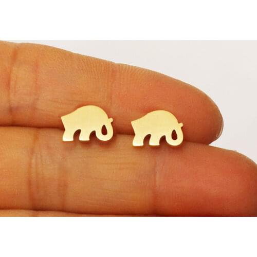 1Pair Indian Earrings Tiny Cute Elephant Baby Stainless Steel Earring Stud Fashion Golden Ear Jewelry Gift For Women Girls Kids