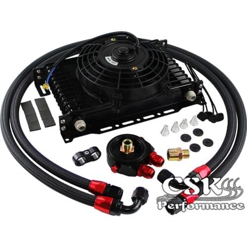 13 Row AN10 Trust 262MM Oil Cooler Kit Filter Adaptor Kit+7" Electric Fan Kit