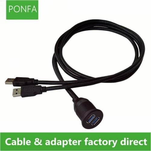 2 Ports Dual USB 3.0 Male to USB 3.0 Female AUX Flush Mount Car Mount Extension