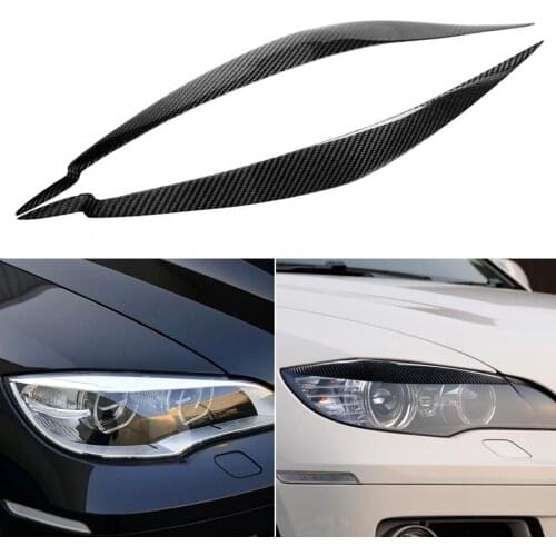 2Pcs Carbon Fiber Car Headlight Eyebrow Eyelid Trim for BMW E71 X6 2008-2014