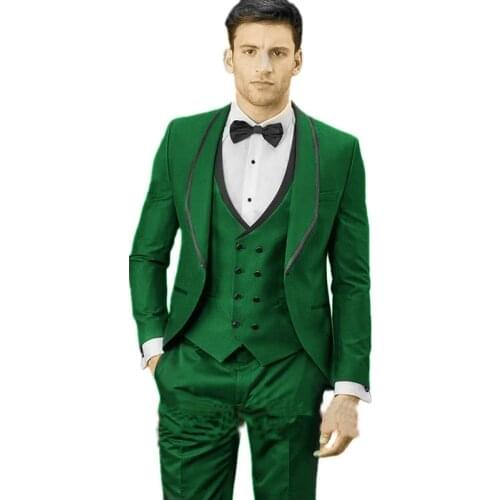 2021 New Arrival Formal Green Groomsmen Shawl Lapel Groom Tuxedos Men Suits Wedding/Prom Best Man Blazer (Jacket+Pants+Vest)