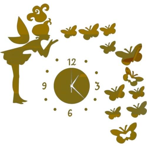 3D Art Mirror Butterfly Fairy Wall Sticker Clock Sticker DIY Kids Room Home Decor E7