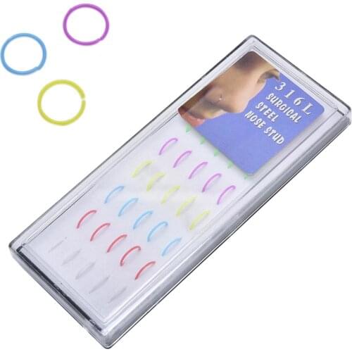40pcs/box Neon Color Body Jewelry Fake Piercing Hoop Nose Ring Surgical Stainless Steel Nose Ring