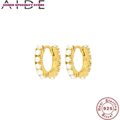 AIDE Pearl Hoop Earring 925 Sterling Silver Earrings For Women Vintage Piercing Earring Fine Jewelry For Gifts Pendientes Aretes