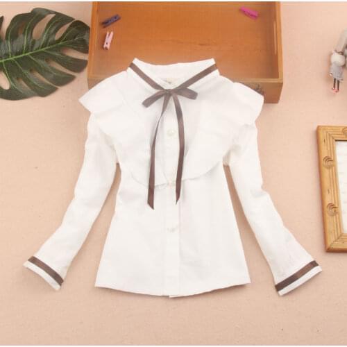 Girls blouse 2019 Autumn kids baby girl clothes children clothing school girl white blouse 100% cotton long sleeve shirt 2-16Y