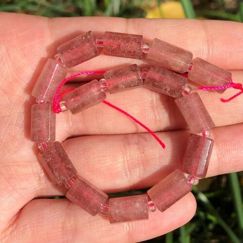 Natural Faceted Strawberry Crystal Stone Beads Cylinder Loose Beads For Jewelry DIY Making Bracelet Charms Accessories 7.5inch
