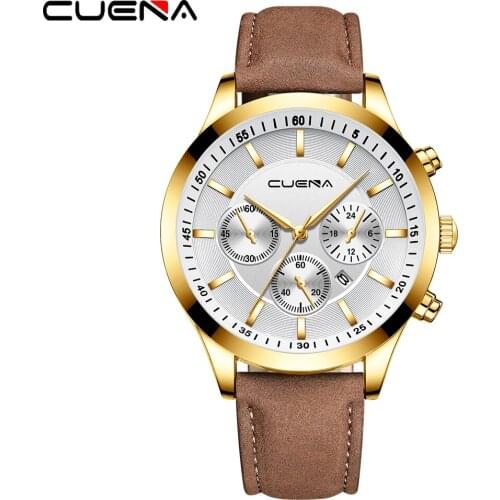 CUENA New Watch Men Fashion Sport Quartz Clock Mens Watches Top Brand Luxury Leather Business Waterproof Watch Relogio Masculino