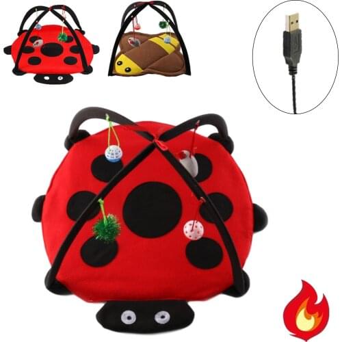 New Arrivals Pet USB Electric Heating Pad Cat Toy Kitten Folding Toy Mat Bed Cat Dog Winter Warmer Pad With Hanging Cat Toys