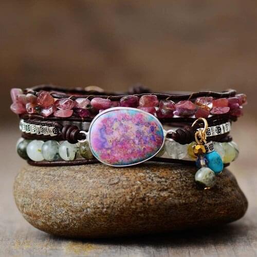 Fantastic Spiritual Leather Wrap Bracelets Purple Jaspers Stones Multilayers Bracelet Beadwork Designer Jewelry Bijoux