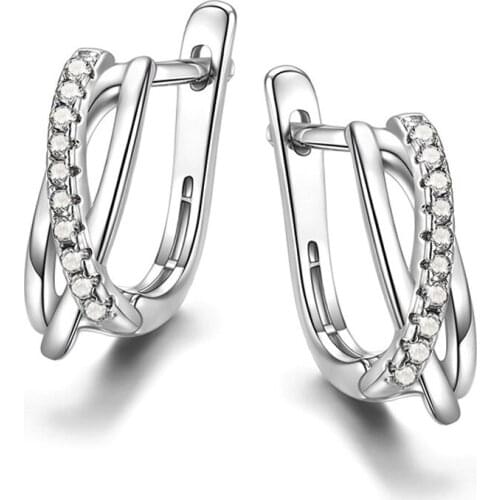 JK Classic Cross Shape Women Hoop Earrings Shiny Crystal Zirconia Elegant Accessories Daily Wearable Earring Fashion Jewelr