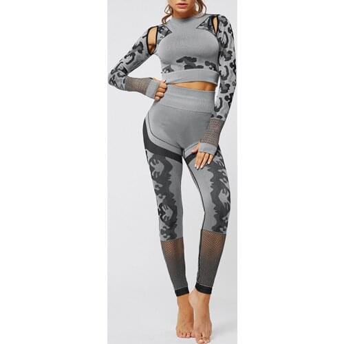 SVOKOR Yoga Set Hollow Out Sportswear Seamless Running Sport Top Mesh Fitness Clothing Women Gym Legging Workout Clothes