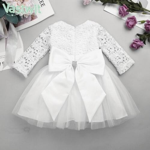 Infant Baby Girls Flower Lace Formal Princess Pageant Wedding Dress Toddler Kids Party Bridesmaid Prom Long Sleeves Tutu Dress