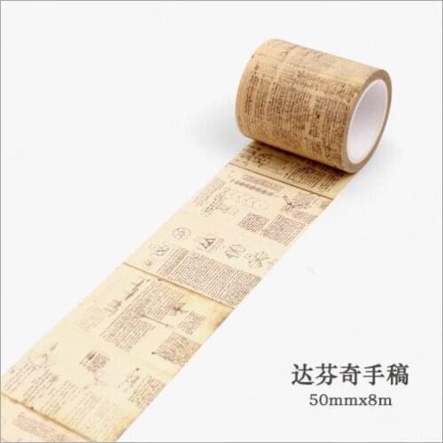 50mm Vintage Da Vinci manuscript journal Gothic Age decoration planner washi tape DIY Diary Scrapbooking Masking Tape escola