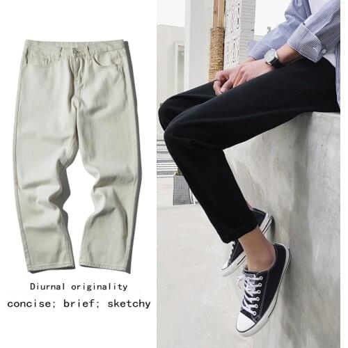 Mens Fashion Trend Cotton Casual Jean Pants Rice white/black Trousers 2021 Spring Men Slim Fit Angle-length Harem Pants